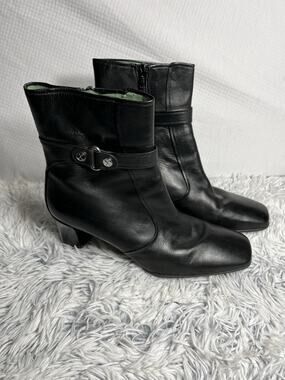 Cole Haan Womens Leather Buckle Trim‎ Tapered Heel Ankle Boot Black Size 10B
